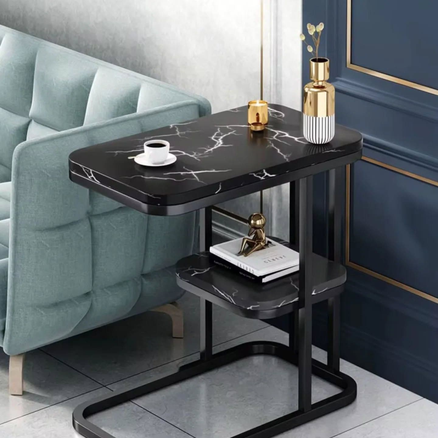 luxury marble textured side table black